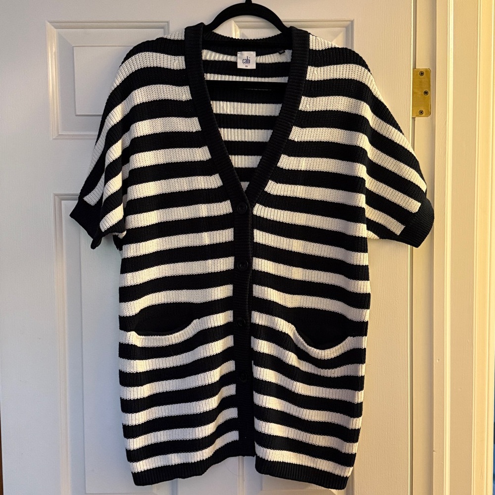 Cabi‎ Womens Whistle Cardigan Black White Striped Size XS Oversize Fit